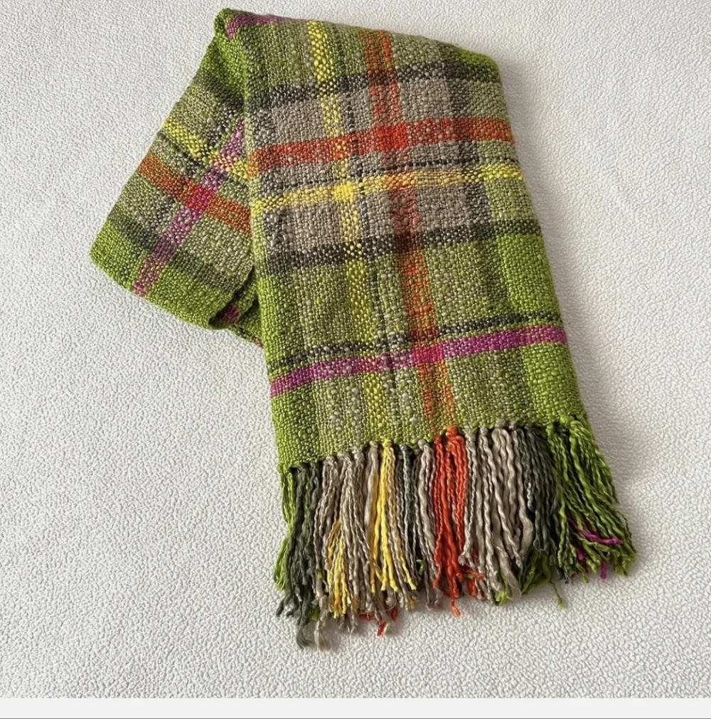 Crate & Barrel Kelli Throw Green Fringe